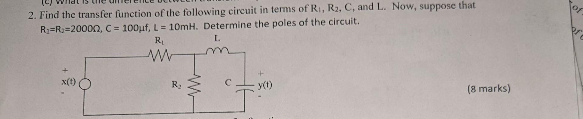 Solved 2. Find the transfer function of the following | Chegg.com