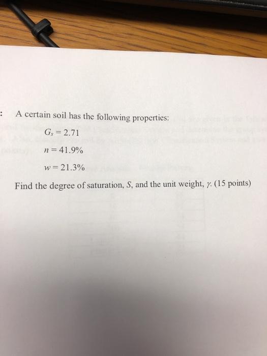 Solved : A certain soil has the following properties: Gs = | Chegg.com