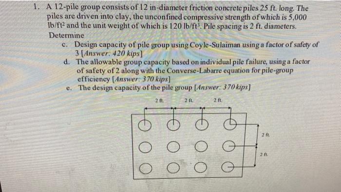 Solved 1. A 12-pile group consists of 12 in-diameter | Chegg.com