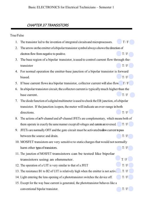 Solved Basic ELECTRONICS for Electrical Technicians 