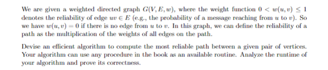 Solved We are given a weighted directed graph G(V,E,w), | Chegg.com