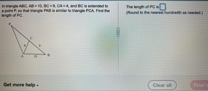 Solved In triangle ABC, AB = 10, BC = 9, CA = 4, and BC is | Chegg.com