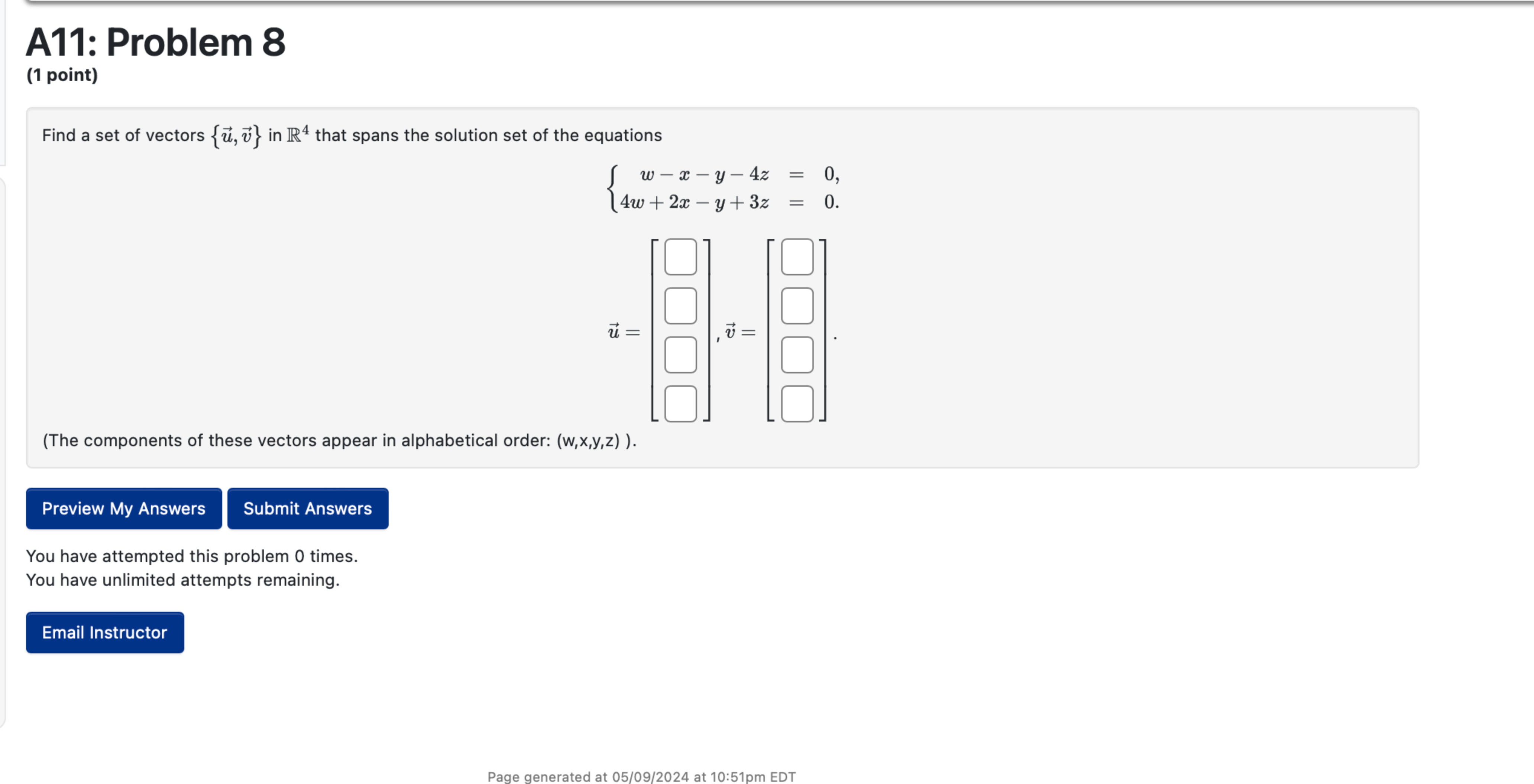 [Solved]: (1 point) Find a set of vectors {vec(u),vec(v)} i