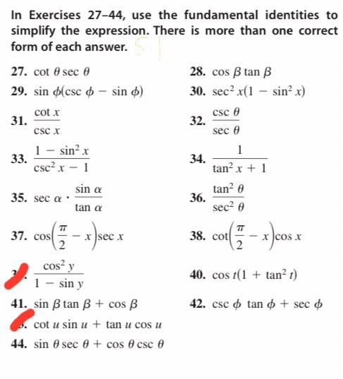 Solved In Exercises 27-44, use the fundamental identities to | Chegg.com