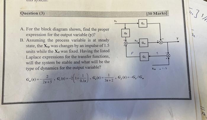 Solved Question (3) [30 Marks] A. For the block diagram | Chegg.com