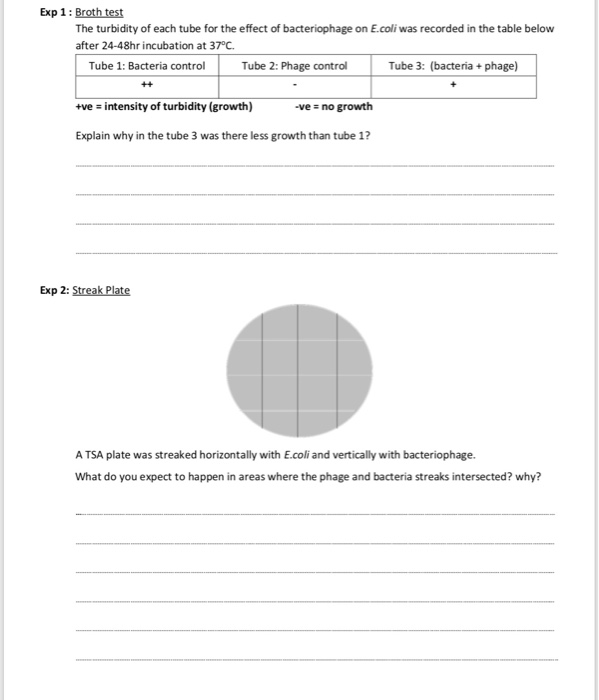 Solved Exp 1 Broth test The turbidity of each tube for the