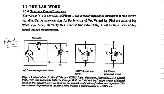 Solved 1.2 PRE-LAB WORK 1.2.0 Generator Output Impedance The | Chegg.com