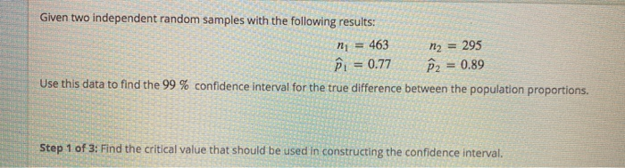 Solved Given two independent random samples with the | Chegg.com