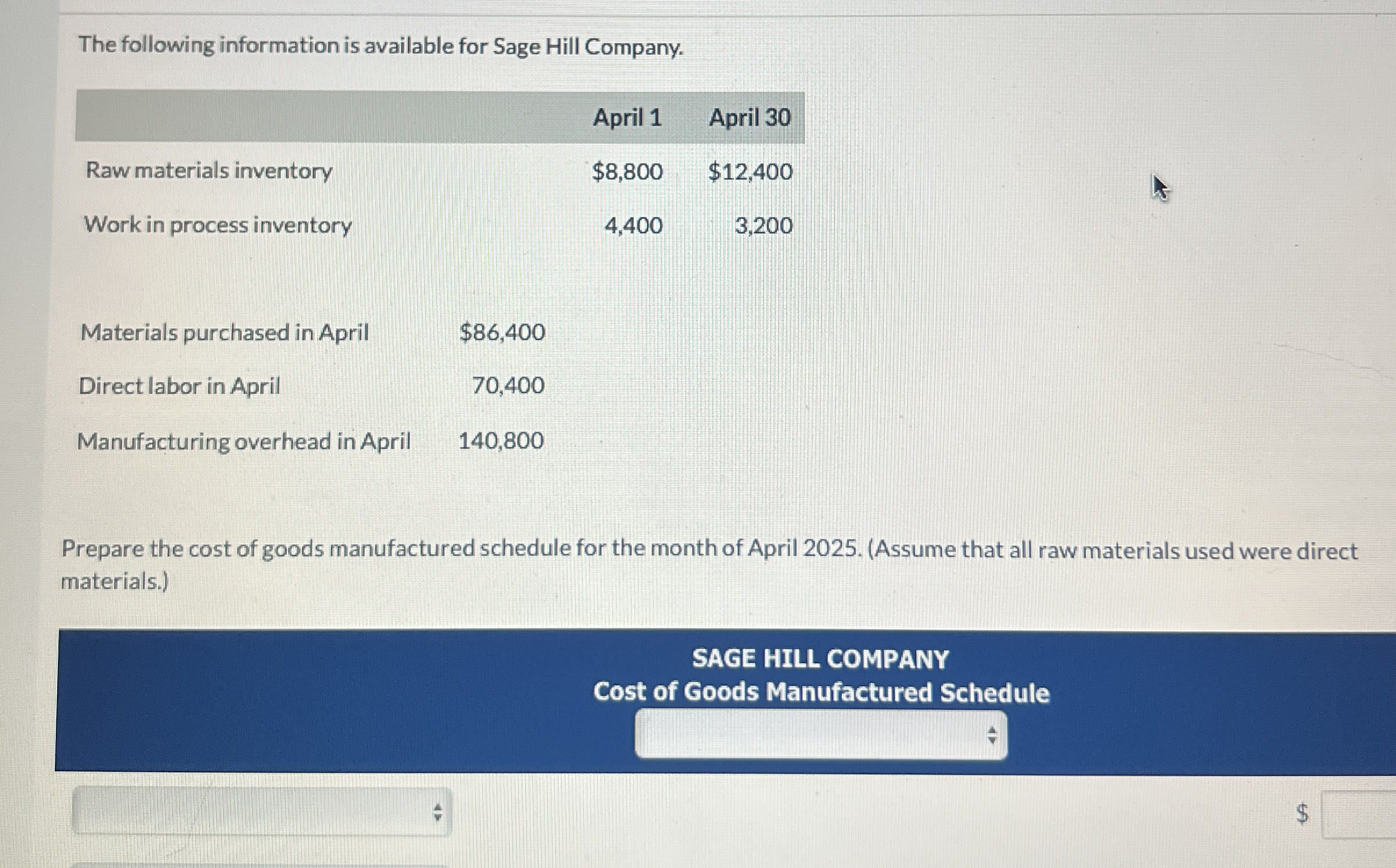 Solved The following information is available for Sage Hill