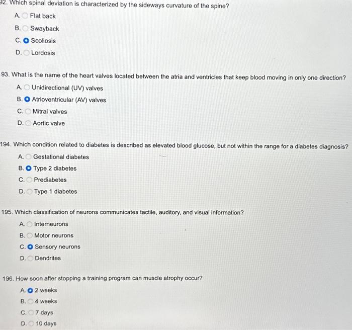 Solved 92. Which spinal deviation is characterized by the | Chegg.com