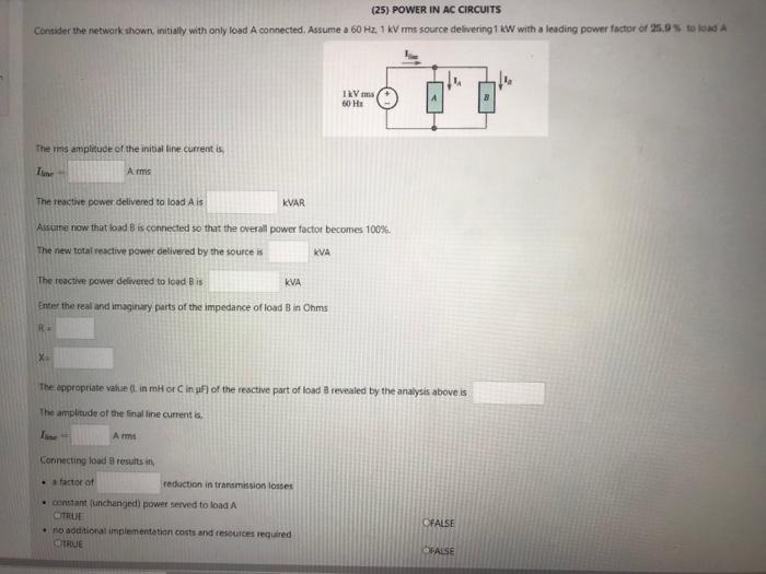 Solved (25) POWER IN AC CIRCUITS Consider the network shown | Chegg.com