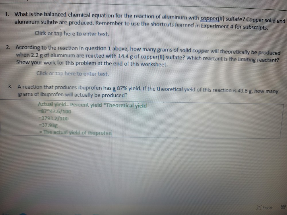 Solved 1 What Is The Balanced Chemical Equation For The Chegg Com