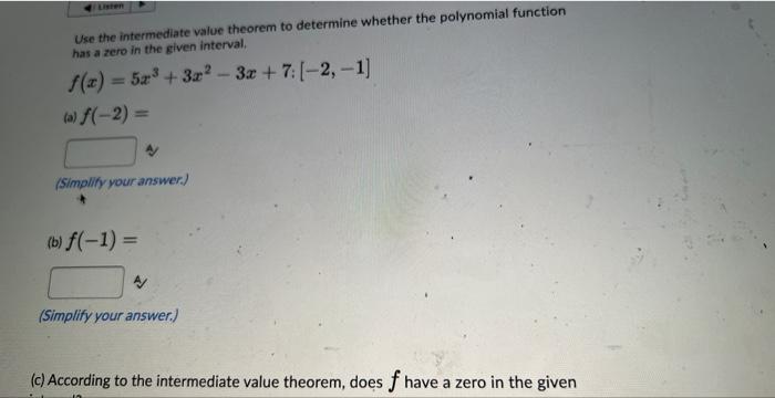 Solved Use the intermediate value theorem to determine | Chegg.com