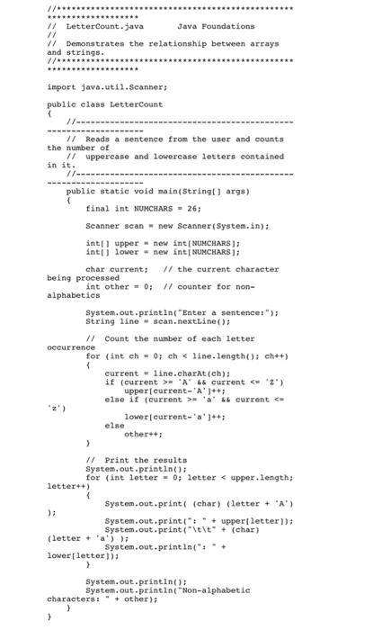 Solved // LetterCount.java Java Foundations // 11 | Chegg.com