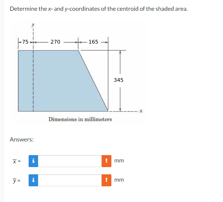 Solved Determine the x - ﻿and y-coordinates of ﻿the centroid | Chegg.com