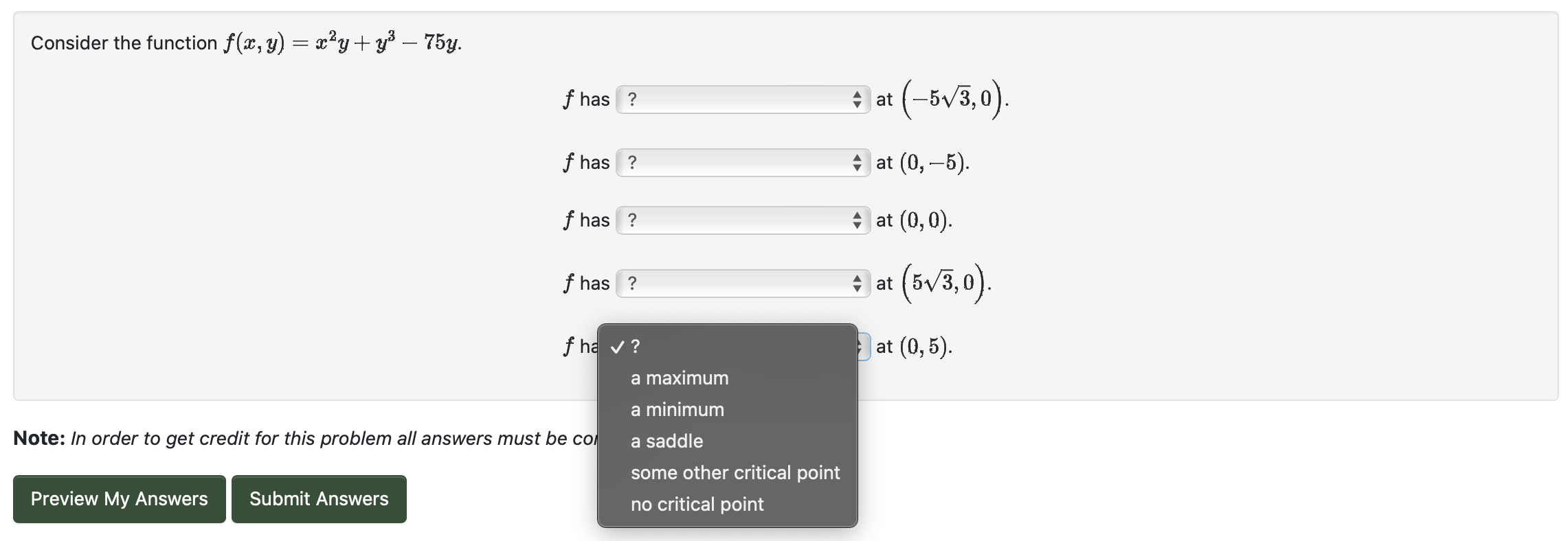 Solved Consider The Function F X Y X2y Y3 75y