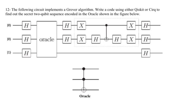 Solved 12- The following circuit implements a Grover | Chegg.com