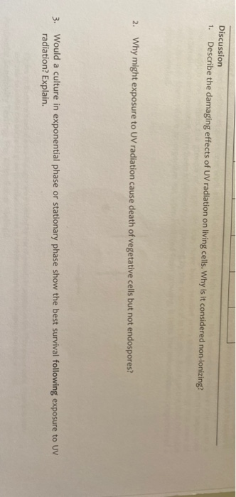 Solved Discussion 1. Describe the damaging effects of UV | Chegg.com