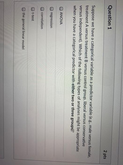 Solved Question 1 2 pts Suppose we have a categorical | Chegg.com