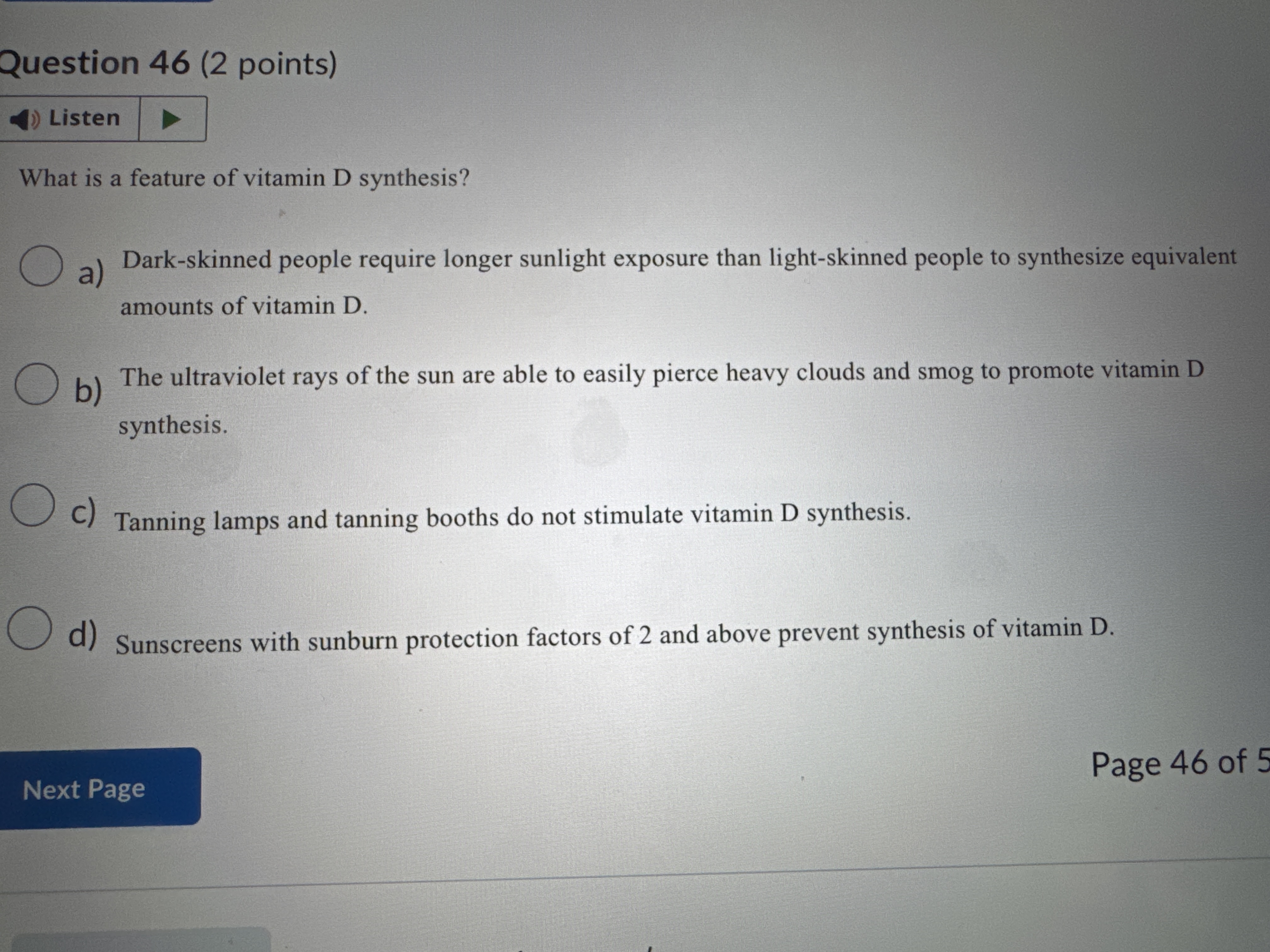 Solved Question 46 (2 ﻿points)What is a feature of vitamin D | Chegg.com