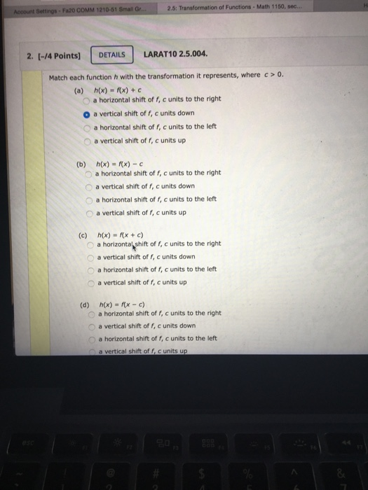 Solved 2.5: Transformation of Functions - Math 1150, sec... | Chegg.com