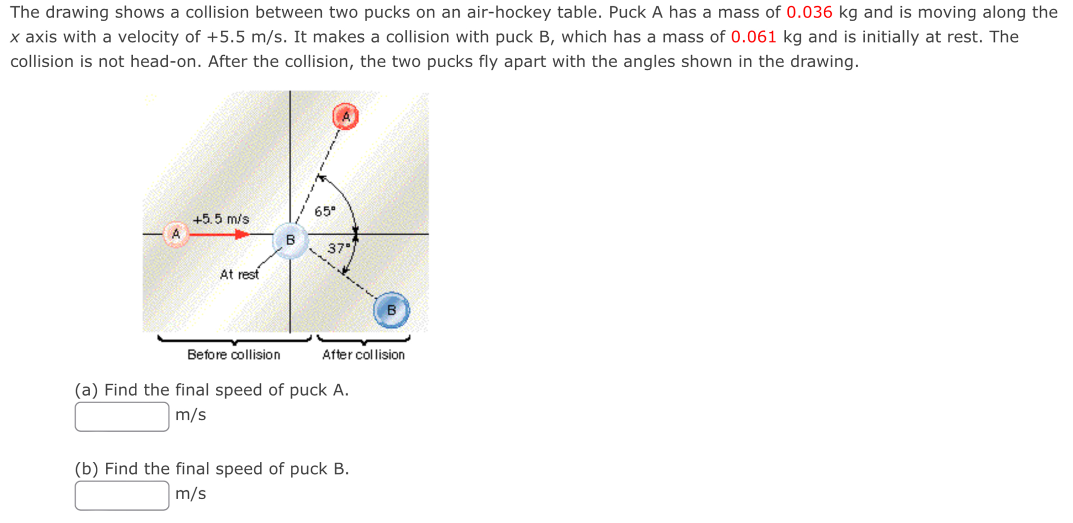 Solved The drawing shows a collision between two pucks on an | Chegg.com