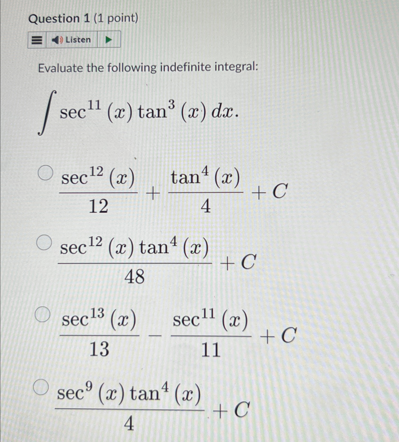 Solved Question 1 (1 ﻿point)Evaluate the following | Chegg.com