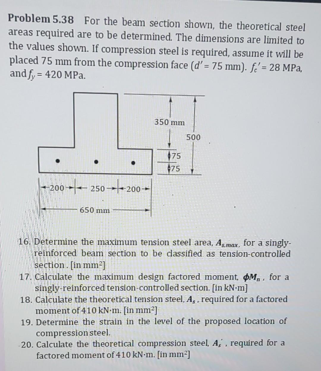 Solved Problem 5.38 For the beam section shown, the | Chegg.com