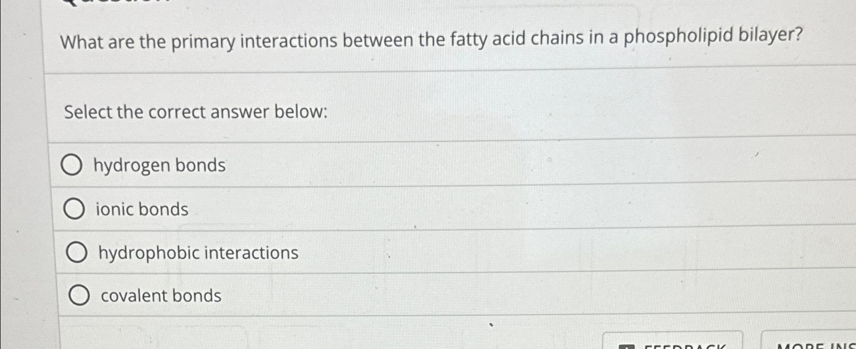 Solved What are the primary interactions between the fatty | Chegg.com