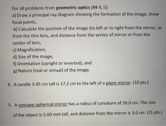 Solved For all problems from geometric optics (## 4,5): a) | Chegg.com