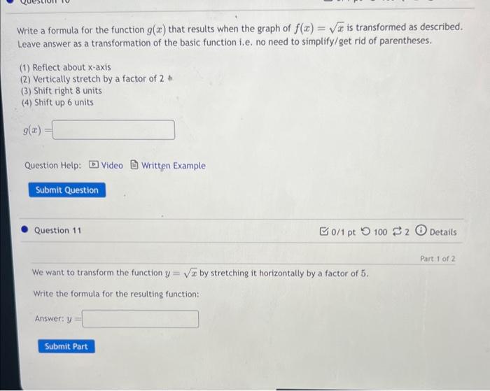Solved Write a formula for the function g(x) that results | Chegg.com