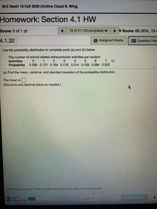 Solved BCC Math 13 Fall 2020 (Online Class) R. Wing | Chegg.com