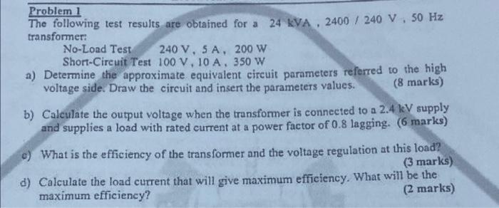 Solved Problem 1 The following test results are obtained for | Chegg.com