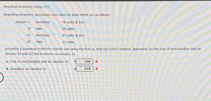 Solved Perpetual Inventory Using FIFO Beginning inventory, | Chegg.com