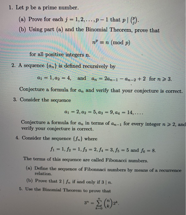 Solved 1 Let P Be A Prime Number A Prove For Each J Chegg Com