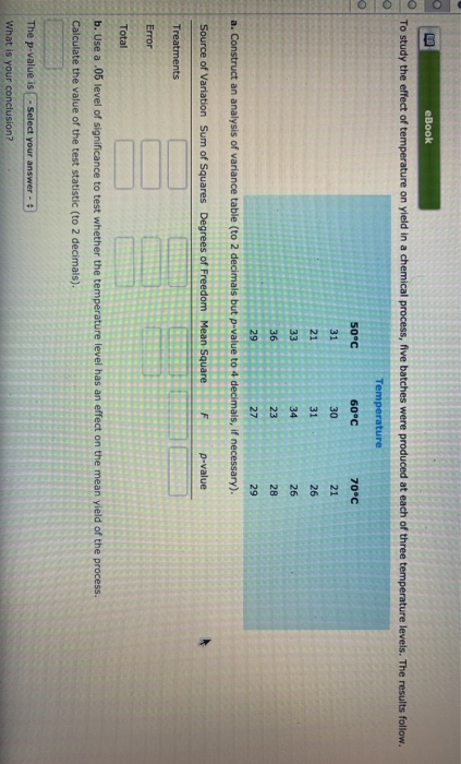 Solved eBook To study the effect of temperature on yield in | Chegg.com