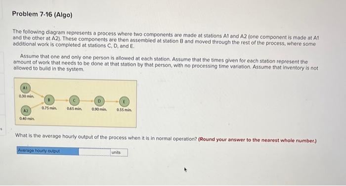 The following diagram represents a process where two components are made at stations A1 and A2 (one component is made at A1 a