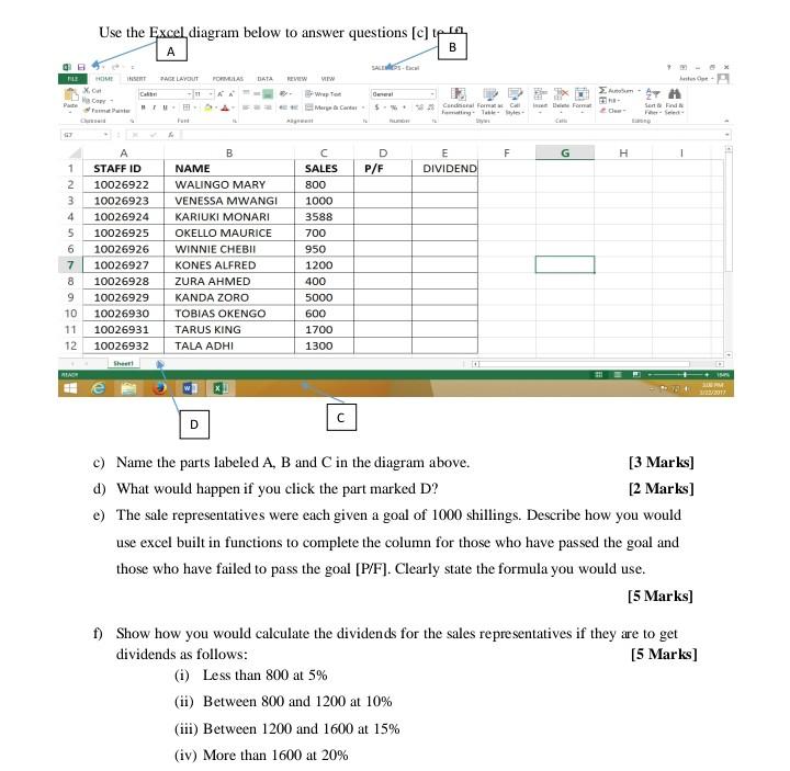 Solved Use the Excel diagram below to answer questions [c] | Chegg.com