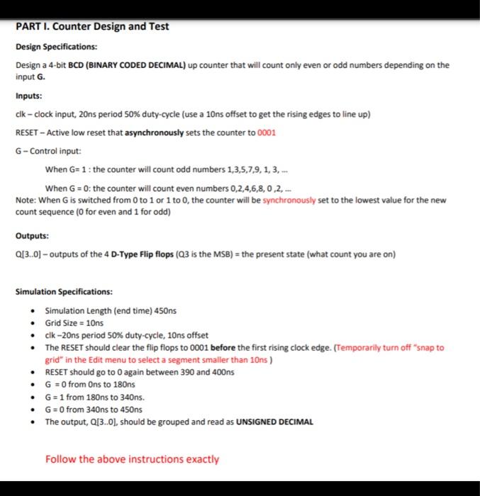 Solved PART I. Counter Design And Test Design | Chegg.com
