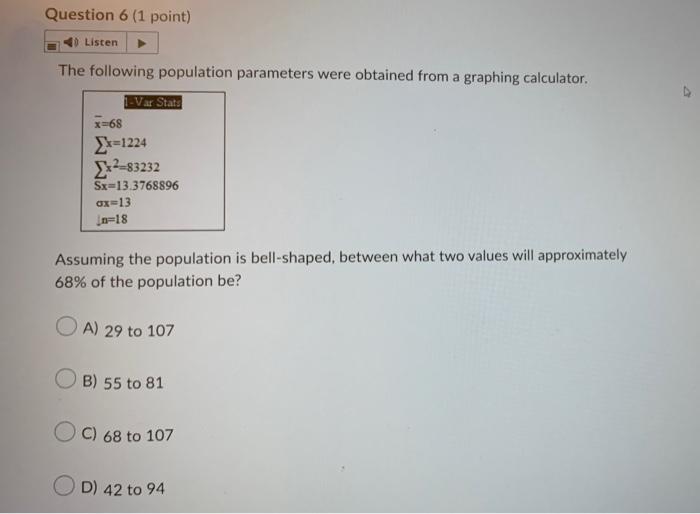 Solved Question 6 (1 point) Listen The following population | Chegg.com