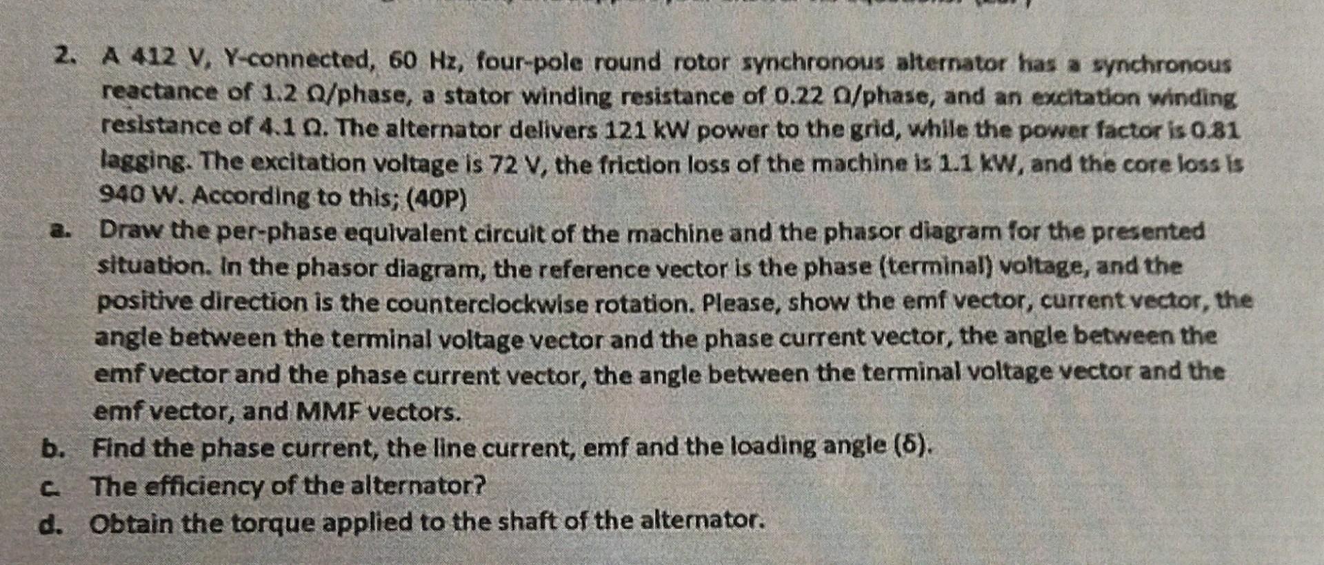 Solved 2. A 412 V,Y-connected, 60 Hz, four-pole round rotor | Chegg.com