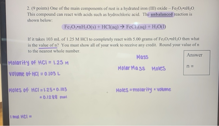 Solved 2. (9 points) One of the main components of rust is a | Chegg.com