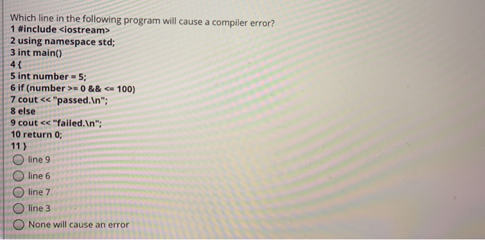 Solved Which line in the following program will cause a | Chegg.com
