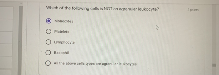 Solved Which of the following cells is NOT an agranular | Chegg.com