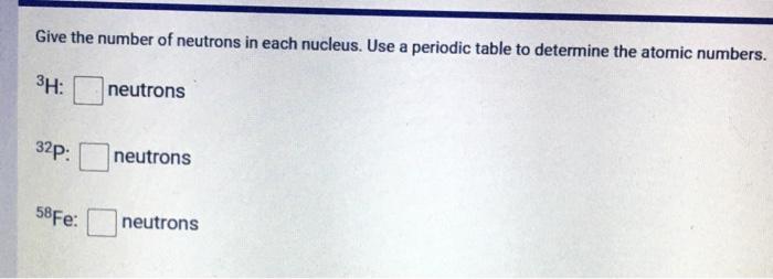 Solved Give the number of neutrons in each nucleus. Use a | Chegg.com