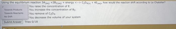 Solved Using the equilibrium reaction 3A(aq) +2B2(aq) + | Chegg.com