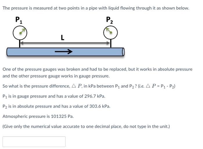 Solved The pressure is measured at two points in a pipe with