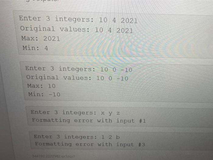 Solved > Enter 3 integers: 10 4 2021 Original values: 10 4 | Chegg.com