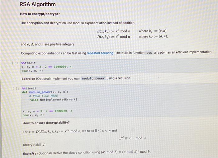 RSA Algorithm How to encrypt/decrypt? The encryption | Chegg.com
