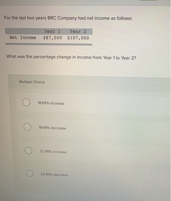 Solved For the last two years BRC Company had net as